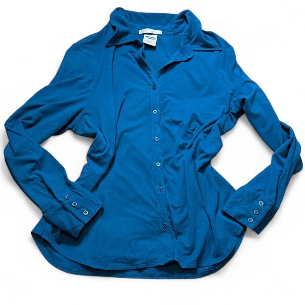 Vintage Y2K Old Navy Teal Blue Button Down Top, Women's Size XL
